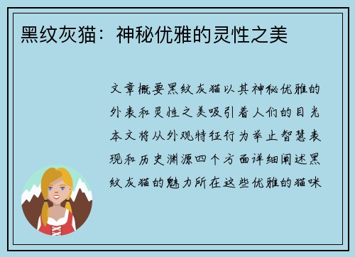 黑纹灰猫：神秘优雅的灵性之美